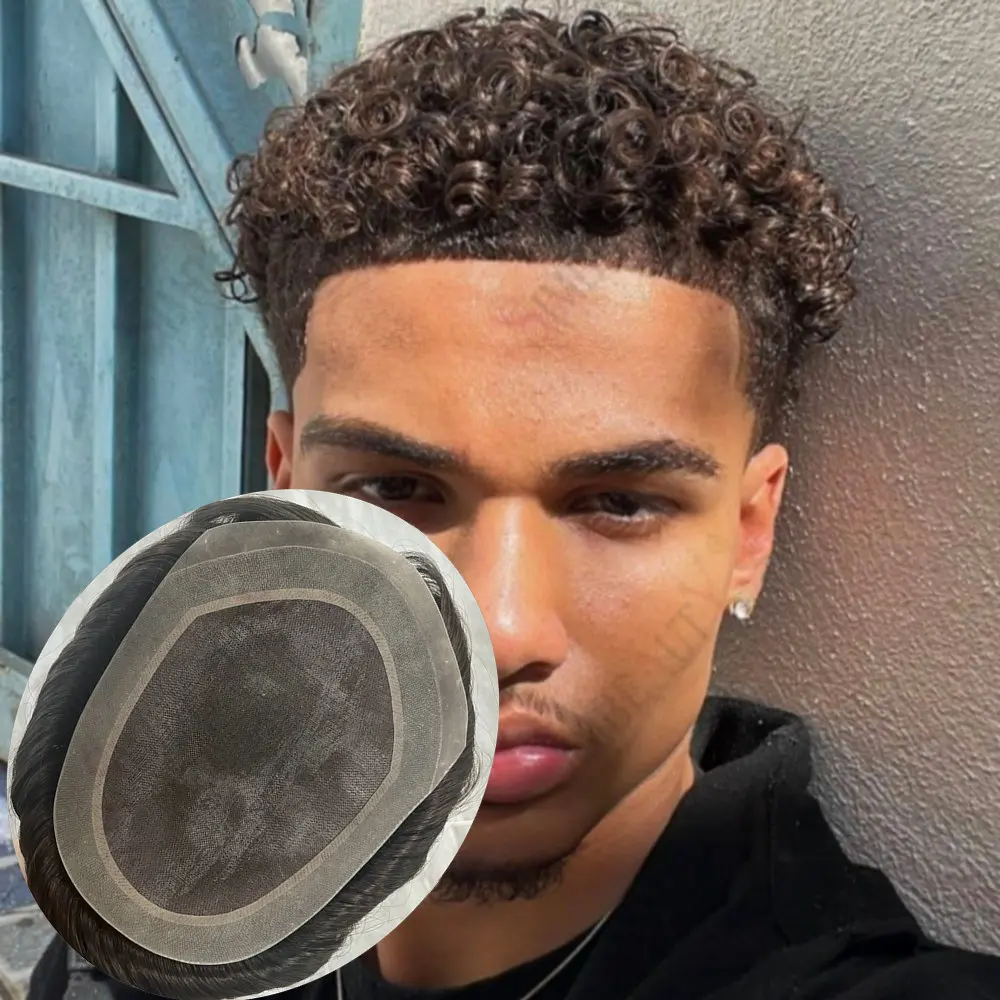 

Мужской парик-накладка Afro Man 15/18 мм, кудрявый, на прочной моно-основе, из натуральных человеческих волос, система замещения для лысых мужчин