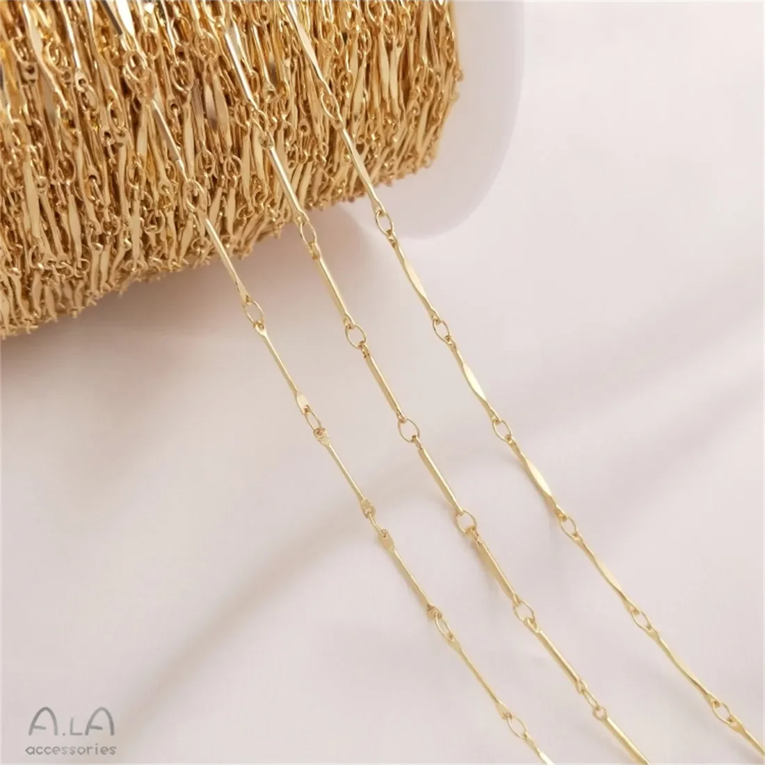 14K Gold-Color Stick Chain Round Bar Link Chain Thin Chain Flattened Chain Handmade DIY Bracelet Necklace Jewelry Loose Chain