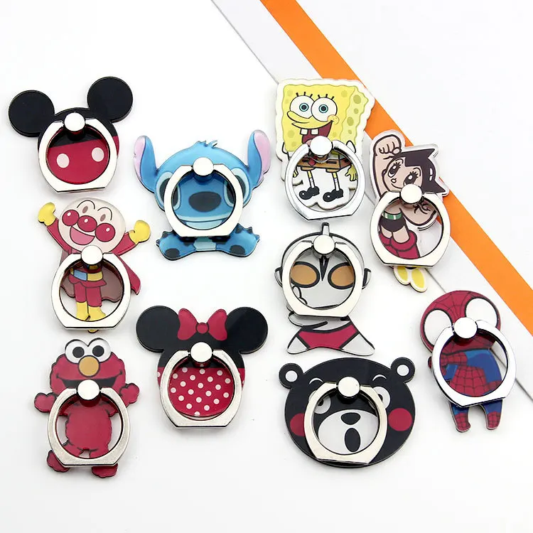 Mickey Minnie 360 Rotatable Finger Ring Mobile Phone Holder Stand Grip Anime Spiderman Stitch Phone Back Sticker Pad Bracket