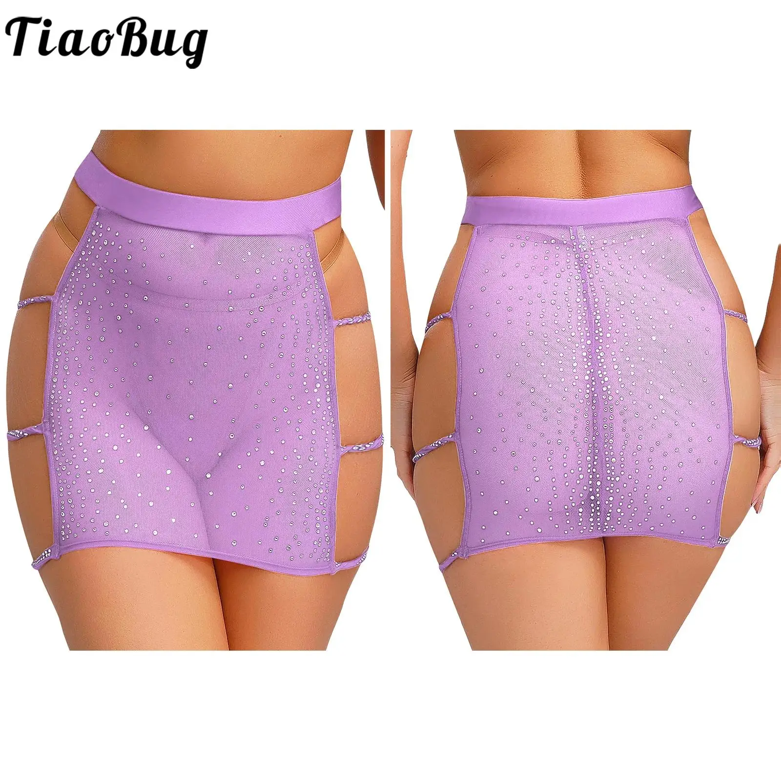

Women's Ultra Thin Babydolls Miniskirt High Waist Side Hollow Out Sequins Skirts for Lingerie Underwear Bikini Cover Up Skirts