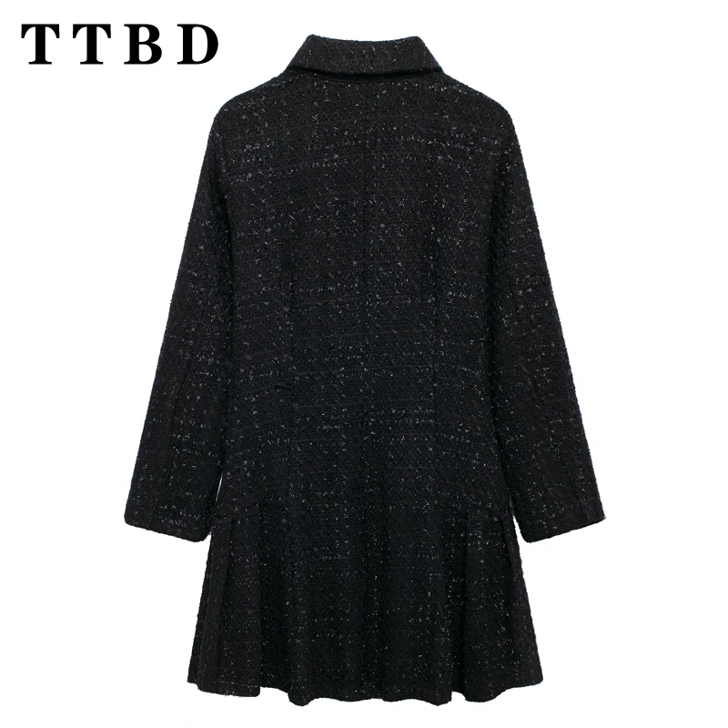 TTBD 2024 Autumn Woman's Casual Turn-down Collar Single-breasted Long Sleeve Dress Top Female Fashion Button Plaid Print Dresses