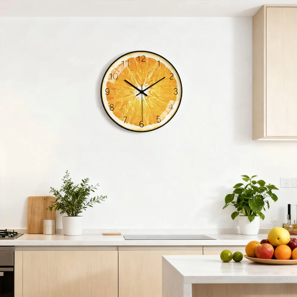 

New Silent Wall Clock Fruit Series Fashion Fresh Design Living Room Kitchen Simulated Clock Loudspeaker Mute Home Decoration