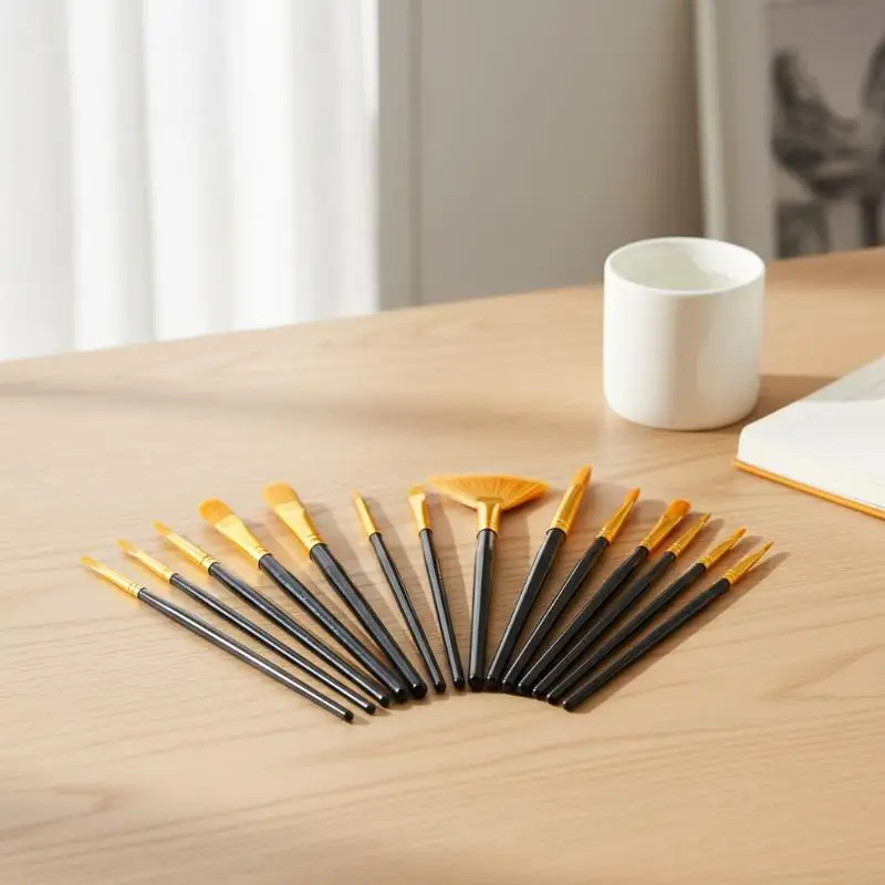 Flat Nylon Bristle Brush Set 12Pack Watercolor Oil Paint Fabric Painting Brushes for Artists and Beginners