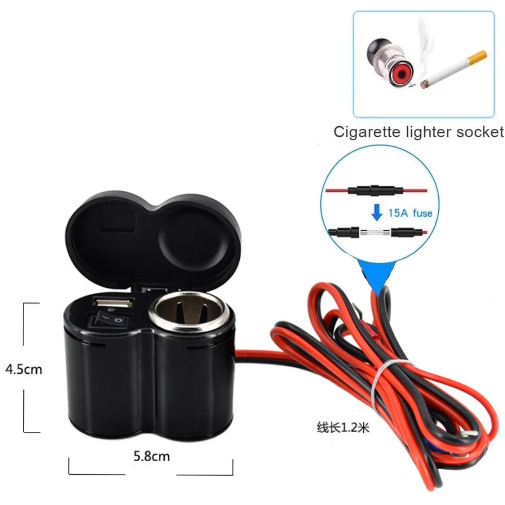 12V Motorcycle Handlebar USB Charger Waterproof Cigaret-te Lighter Socket with Switch for Cellphones Mobile Tablets GPS