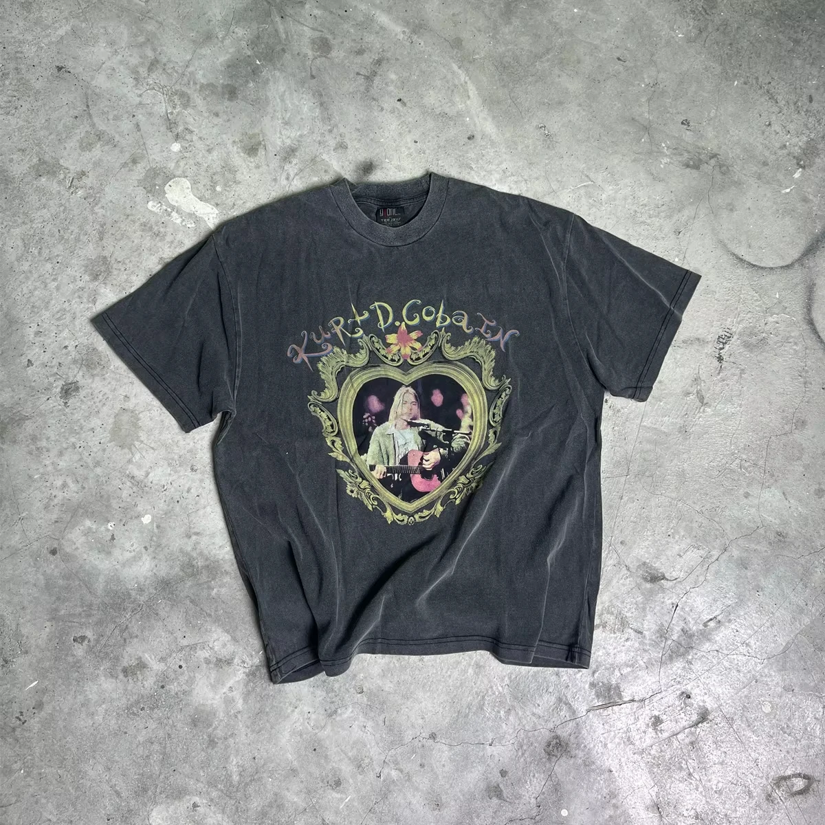 Moda ropa informal de algodón puro KURT COBAIN gráficos lavados estampado de gran tamaño de manga corta banda de verano Vintage Retro camiseta para hombres