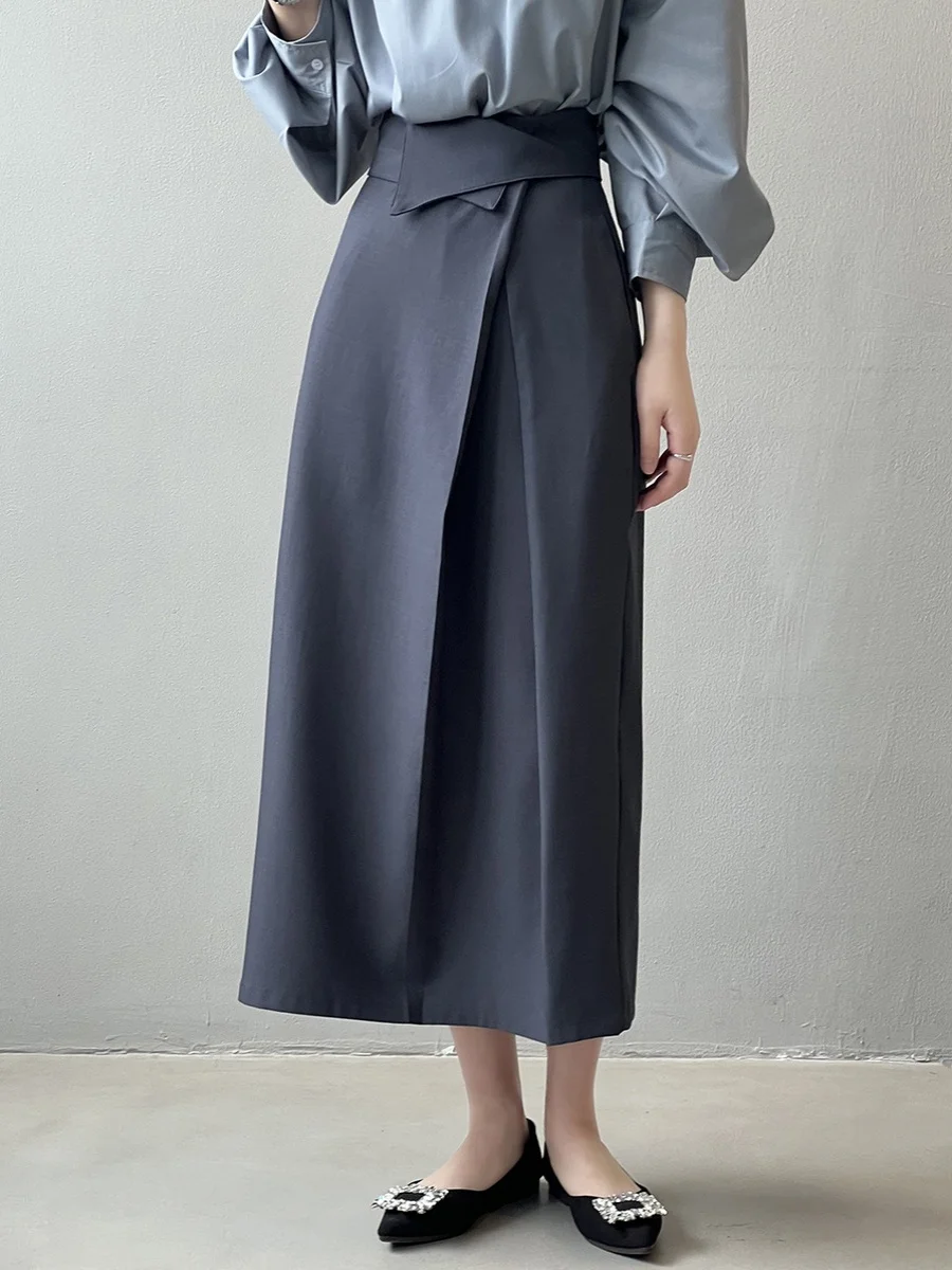 Dekonstruowana spódnica damska o kroju litery A z wysokim stanem, w stylu koreańskim, do pracy, vintage, spódnica do pracy, poliester.