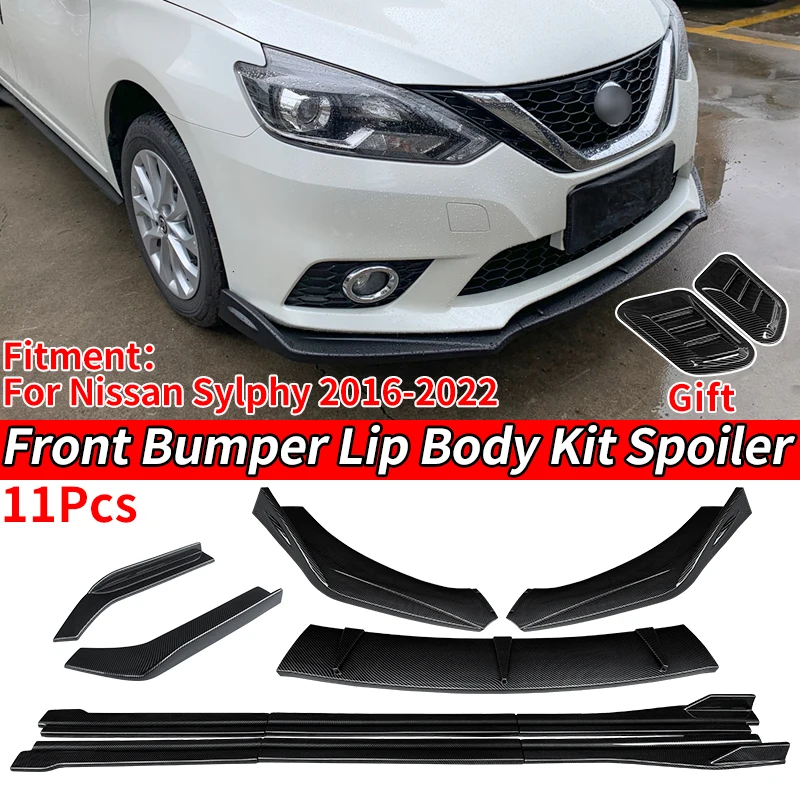 Car Front Bumper Lip Body Kit Chin Spoiler Protector Side Skirts Extensions Rear Wrap Angle For Nissan Sylphy Sentra 2016-2022