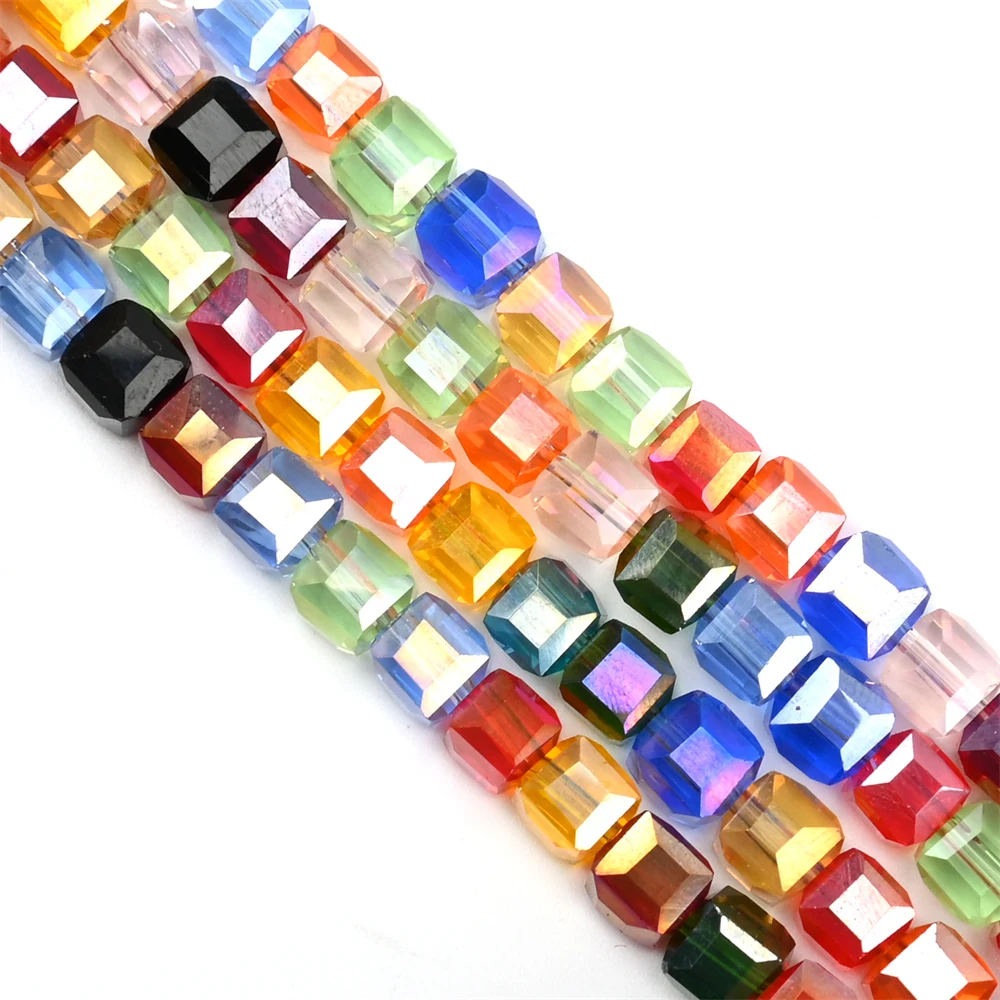 Cezch 8mm Cube Glass Beads Solid Color Electroplate Crystal Beads Faceted Spacer Loose Beads for Necklace Earring Jewelry Making