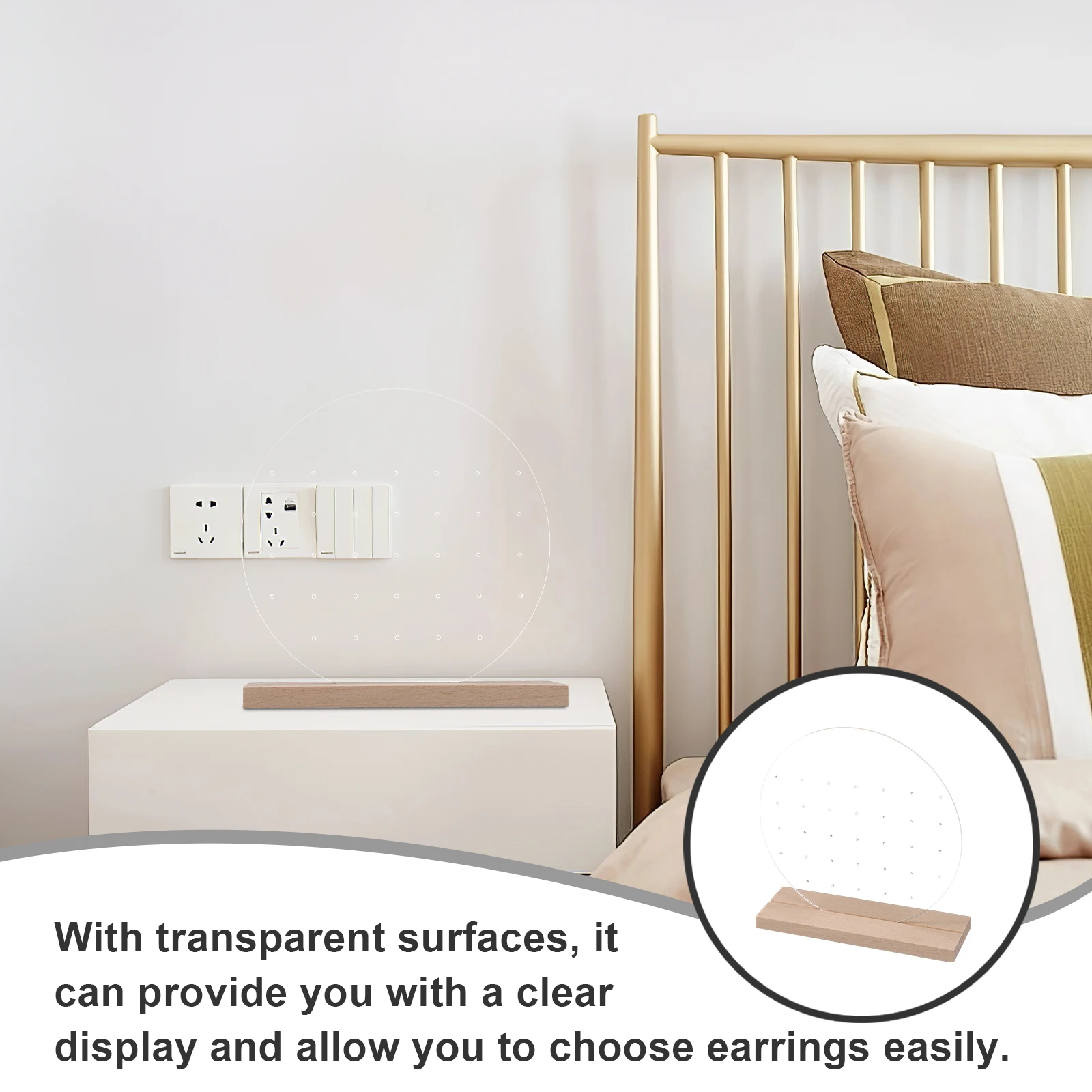 

2 шт. акриловая подставка для ювелирных изделий, прозрачная подставка для сережек, деревянная основа, стеллаж для хранения браслетов, розничная выставочная комната