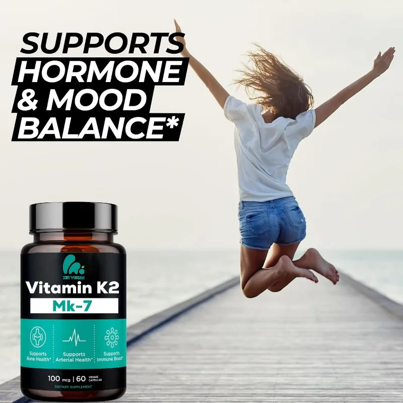 Vitamin K2 Mk7 100 mcg contains 100mcg natto supplement bone health support vegan 60 capsules