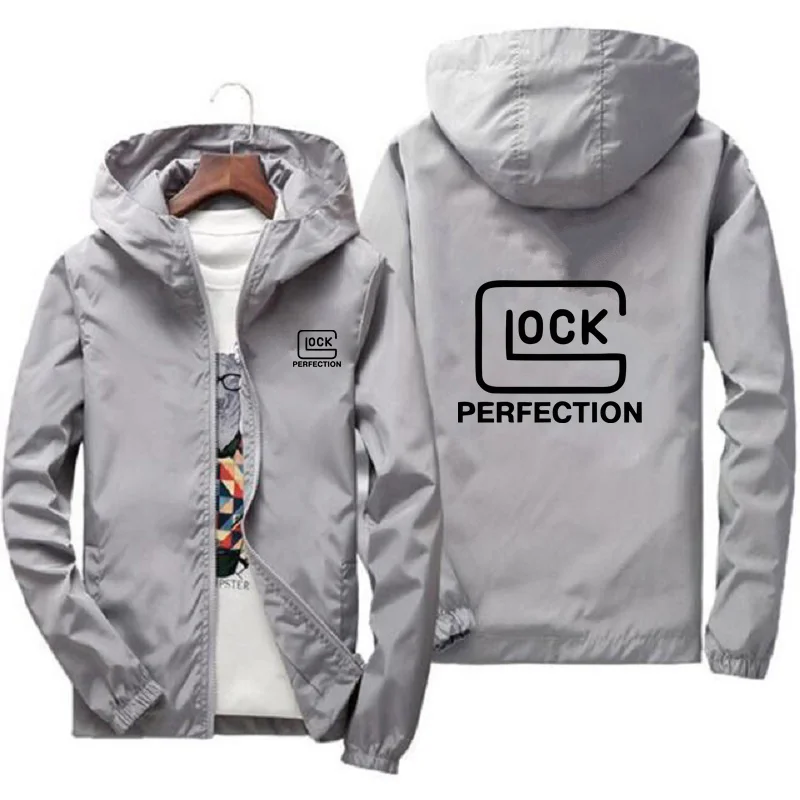 Men\'s Glock Perfection Shooting Casual Zipper Windbreaker Pilot Coat Thin Windbreaker Bomber Hooded Jacket Male Sport Top S-7XL