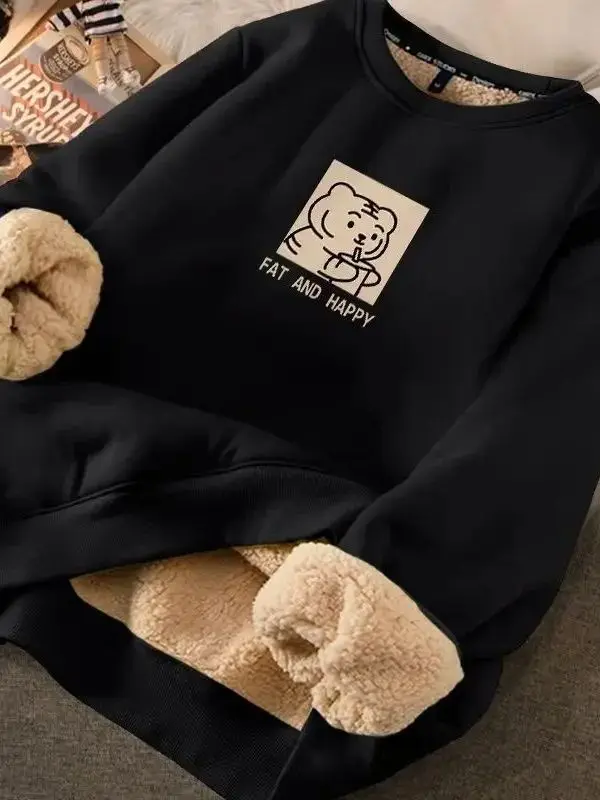 

Осенне-зимние женские повседневные свободные свитшоты из утолщенной овечьей шерсти в стиле Cleanfit с коротким рукавом, А-силуэт, полиэстер