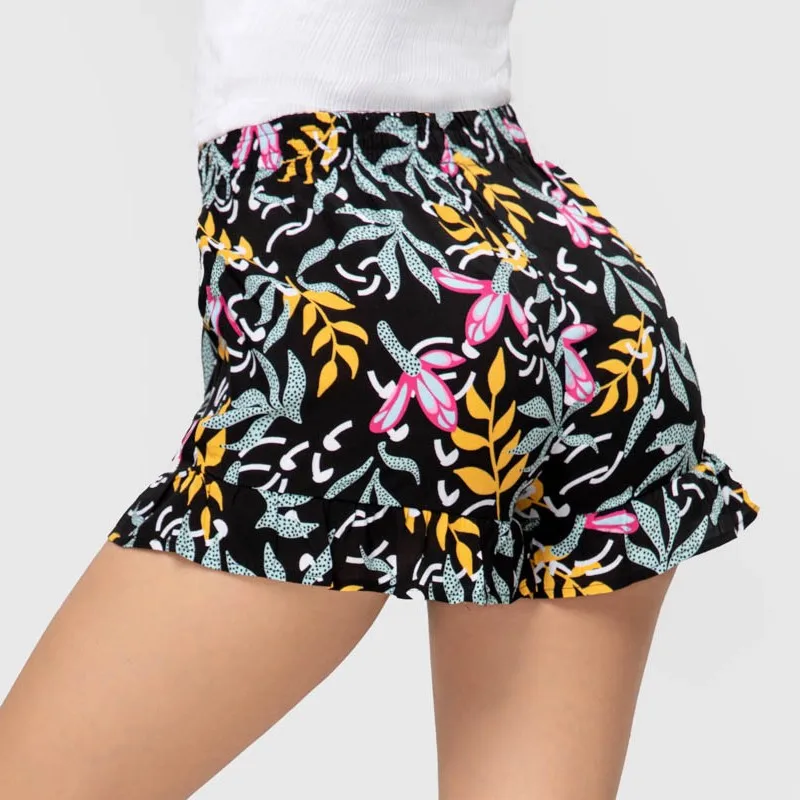 FASHIONSPARK-Short imprimé floral pour femmes, style Boho, taille élastique, à volants ronds, décontracté, léger, pour plage, été