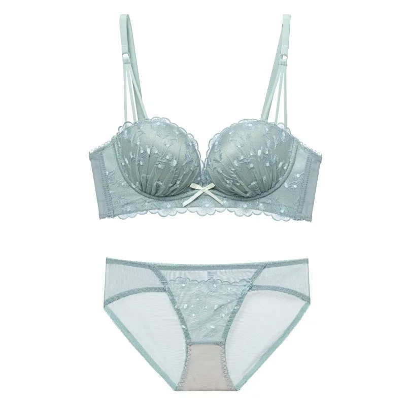 Designer-BH aus französischer Spitze – leichter, luxuriöser, kabelloser Push-Up, Anti-Durchhänger, bestickter Bralette für Damen, elegante Winterunterwäsche