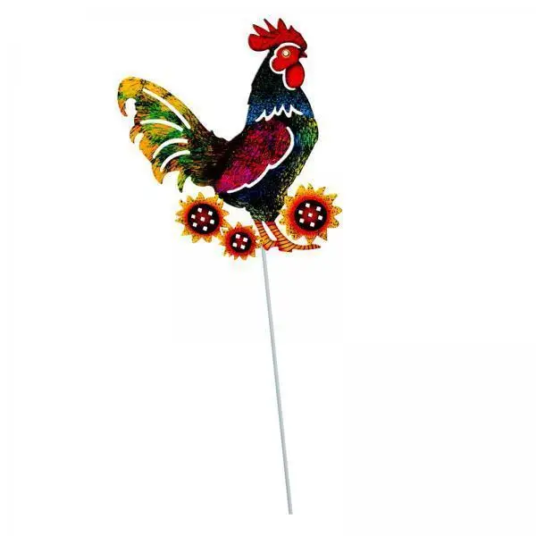 2x 17inch Rooster Metal Garden Stake Statue Standing Sculpture for Backyard Terrace Lawn Ornaments