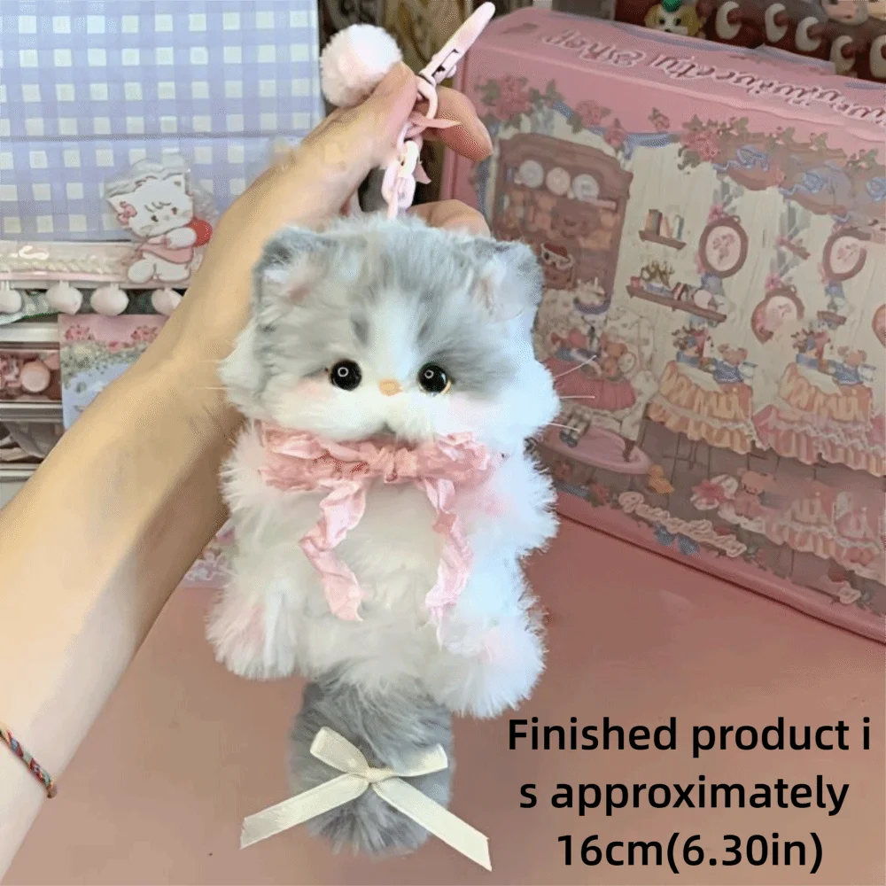 Bonito artesanal twisty vara pequeno gato pingente chaveiro diy pacote de material presentes torção barra gatinho