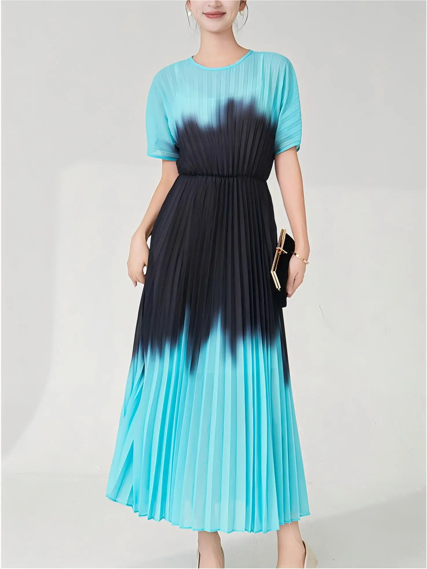 Women’s stylish, waist-cinching, slimming midi dress with a gradient design; includes a camisole slip lining.