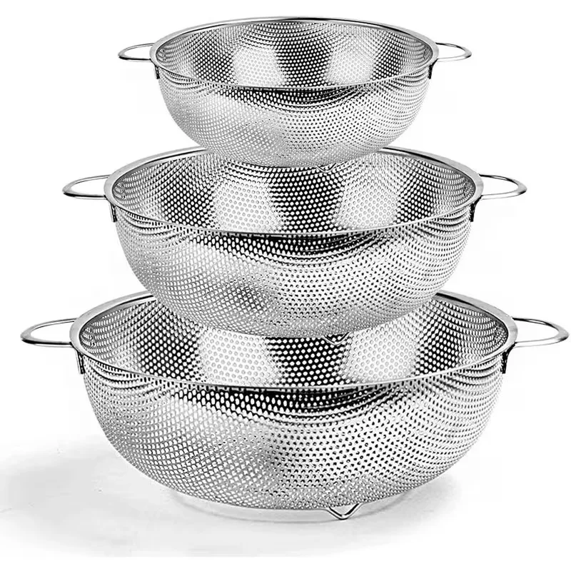 Three-piece stainless steel kitchenware - strainer with handle - fine mesh strainer - vegetable drainer with double handle