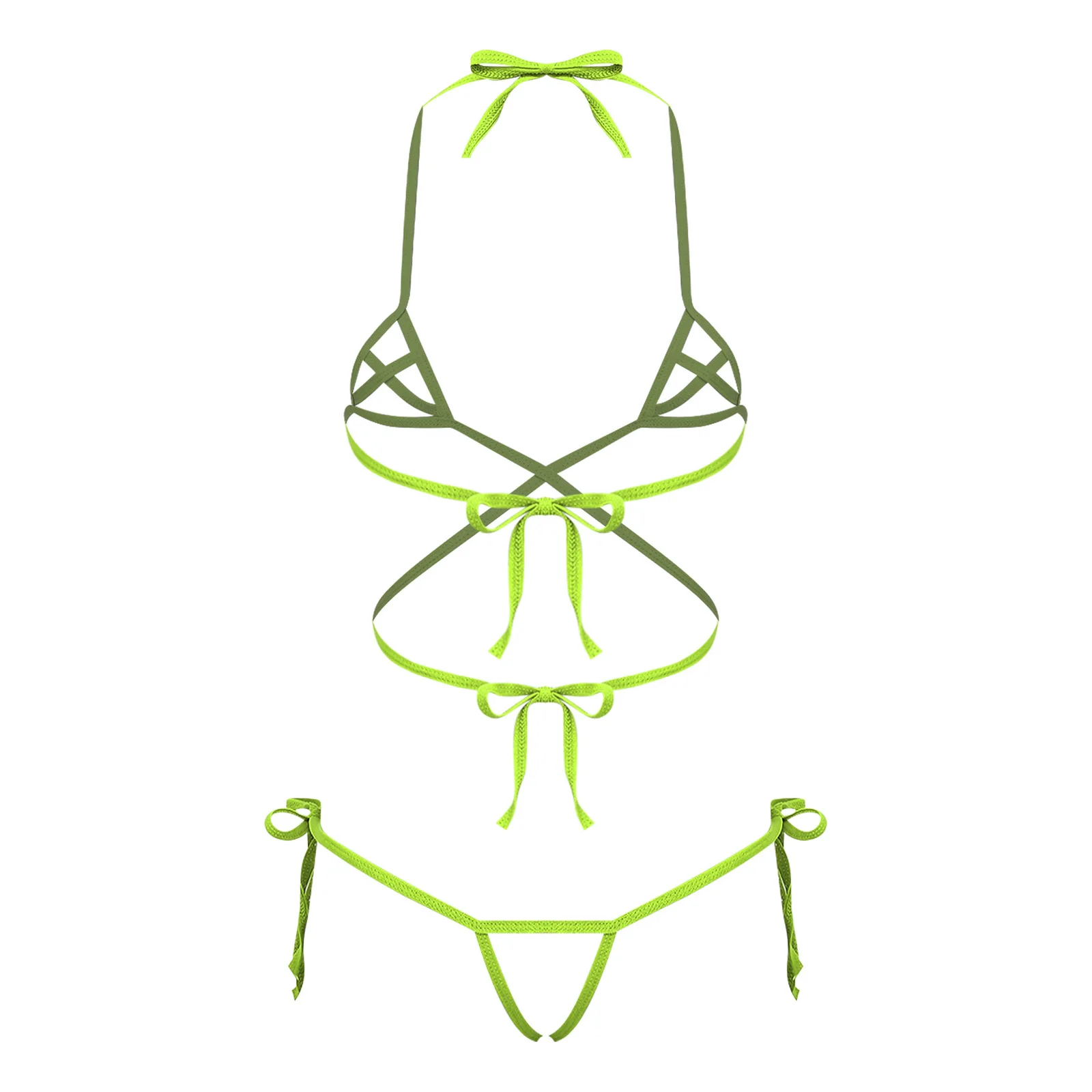 Womens Lingerie See Through Bikini Swimwear Set Lacing Halter Bra And Crotchless G-string Thong Swimsuit 2-piece Bathing Suit - view 3