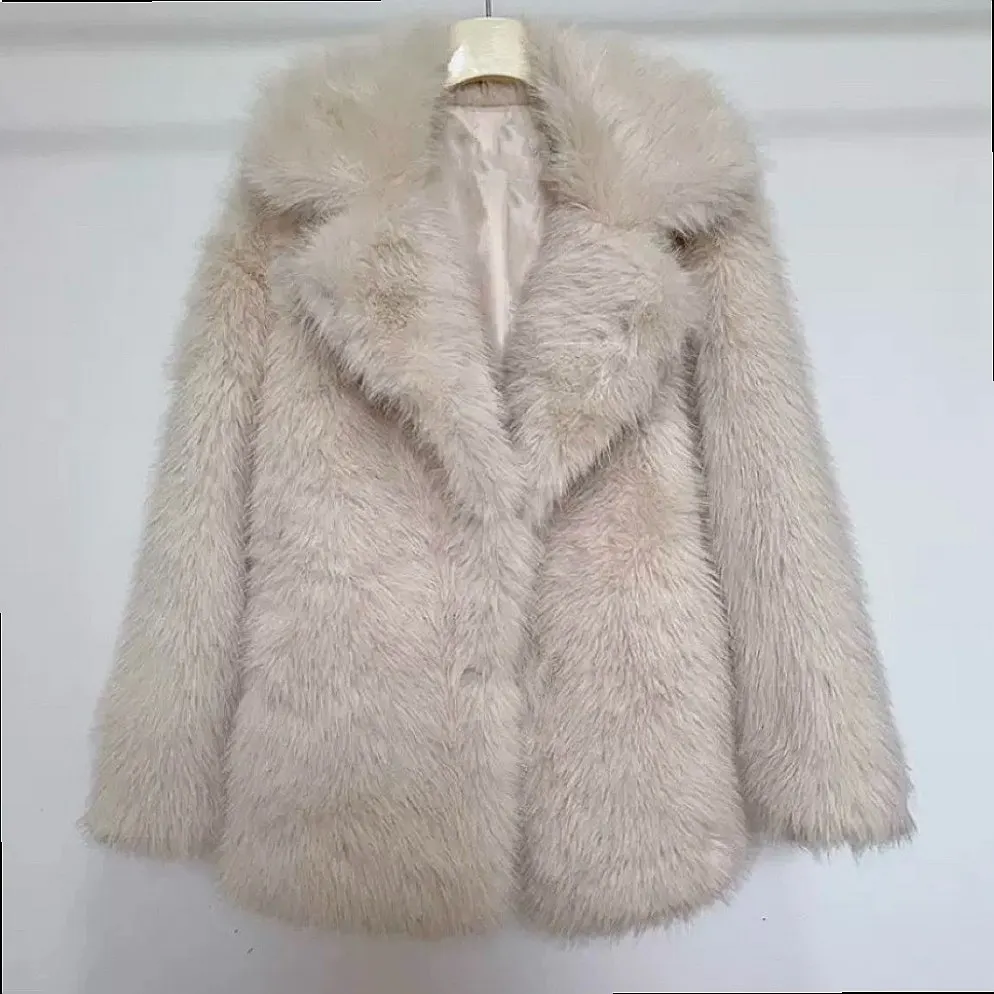 Faux Fur Coat Short Jackets Women Winter Spring Summer Solid Color Eco-Friendly Fur Outerwear