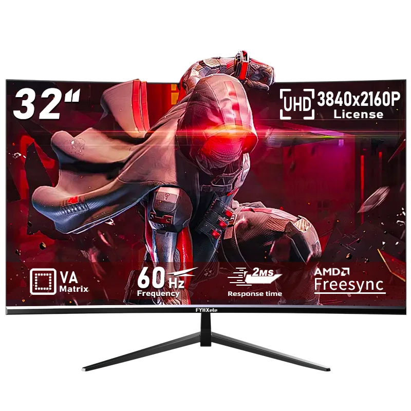 FYHXele 32 Zoll 4K 60Hz gebogener Monitor LED-Display UHD HDR400 Desktop-Gaming-Computerbildschirm HDMI-kompatibel/DP/Audio 3840*2160