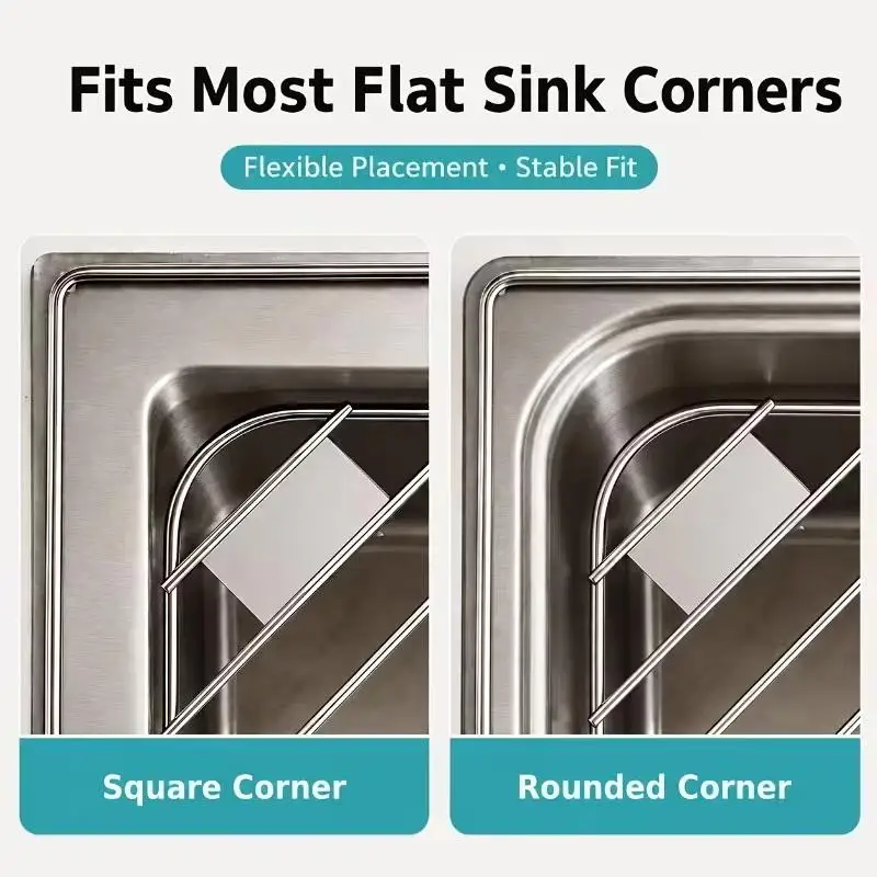 Corner Sink Drain Rack 201 Stainless Steel Rustproof Triangle Kitchen Storage Organizer for Vegetable Fruit Drainage