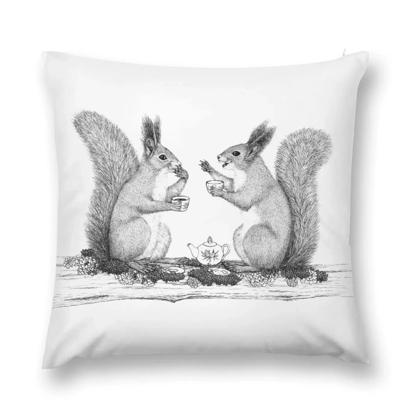 Squirrels drinking tea and chatting Throw Pillow luxury decor Room decorating items Pillow Case Christmas Cushions Cover pillow