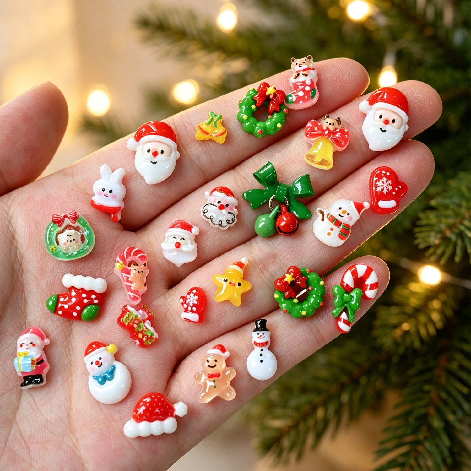 1Box Christmas Nail Charm 3D Cute Santa Snowman Gingerbread Man Candy Cane Wreath Nail Decor For DIY Manicure Xmas Holiday Party