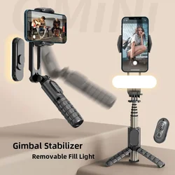 Handheld Gimbal Stabilizer Selfie Stick Tripod with Removable Fill Light Wireless Remote Portable Phone Stand Holder