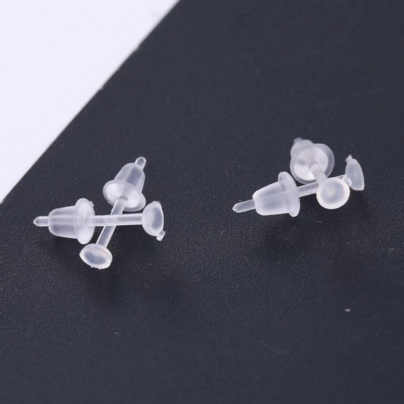 Creative 100 Set Clear Earrings Plastic Post Earrings Silicone Earring Backs