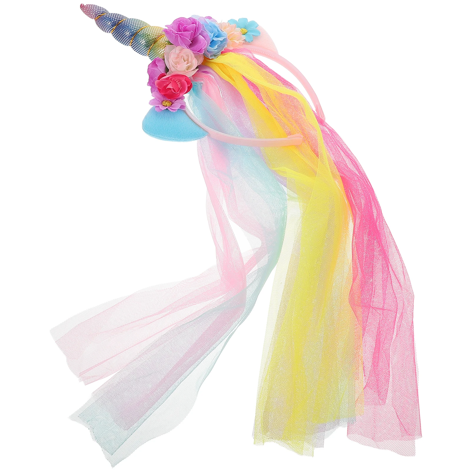 

Rainbow Ear Headdress Tulle Hair Girls Banquet Party Stage Pub Rainbow Horn Hair B Decor Accessories