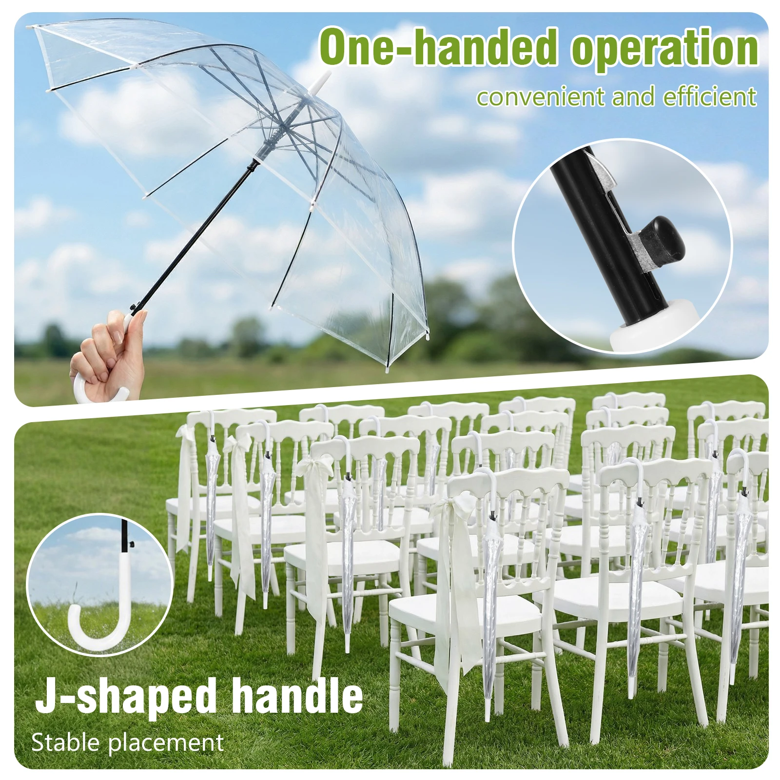 

Набор из 50/32 прозрачных зонтов-тростей для свадьбы, ветрозащитных, водонепроницаемых, с автоматическим открыванием, для вечеринок и фотосъемки на открытом воздухе