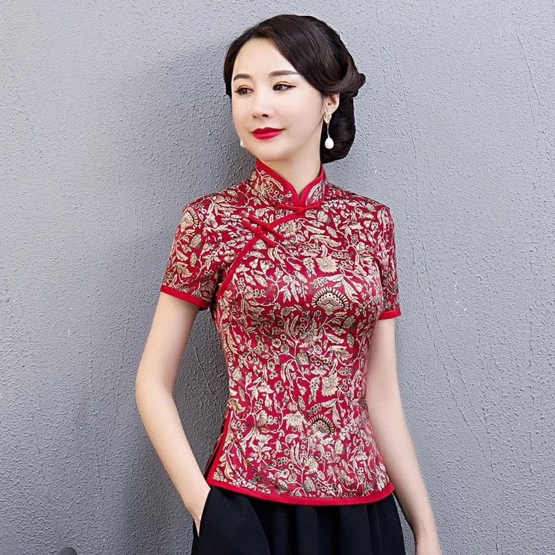 Plus Size Vintage Women Shirt M-5XL Chinese Style Cheongsam Blouse Summer Qipao Dress Mandarin Collar Gown Lady Clothing Vestido