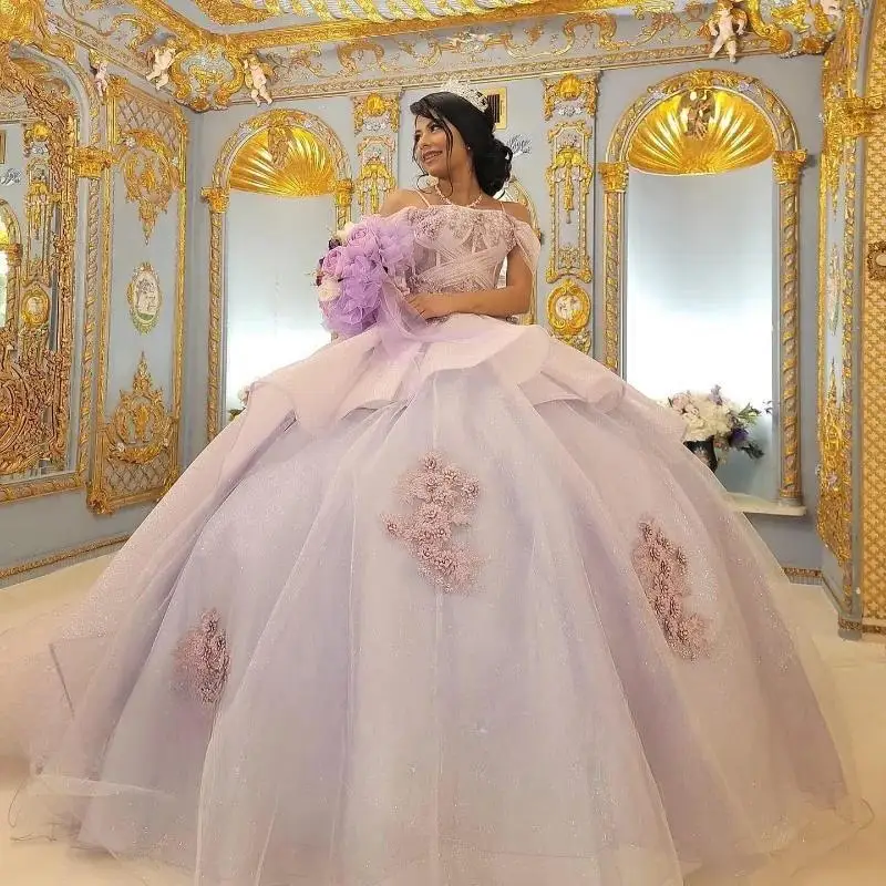 Vestido De quinceañera De princesa champán brillante, tirantes, apliques De flores brillantes, cristales, corsé, 15 Años