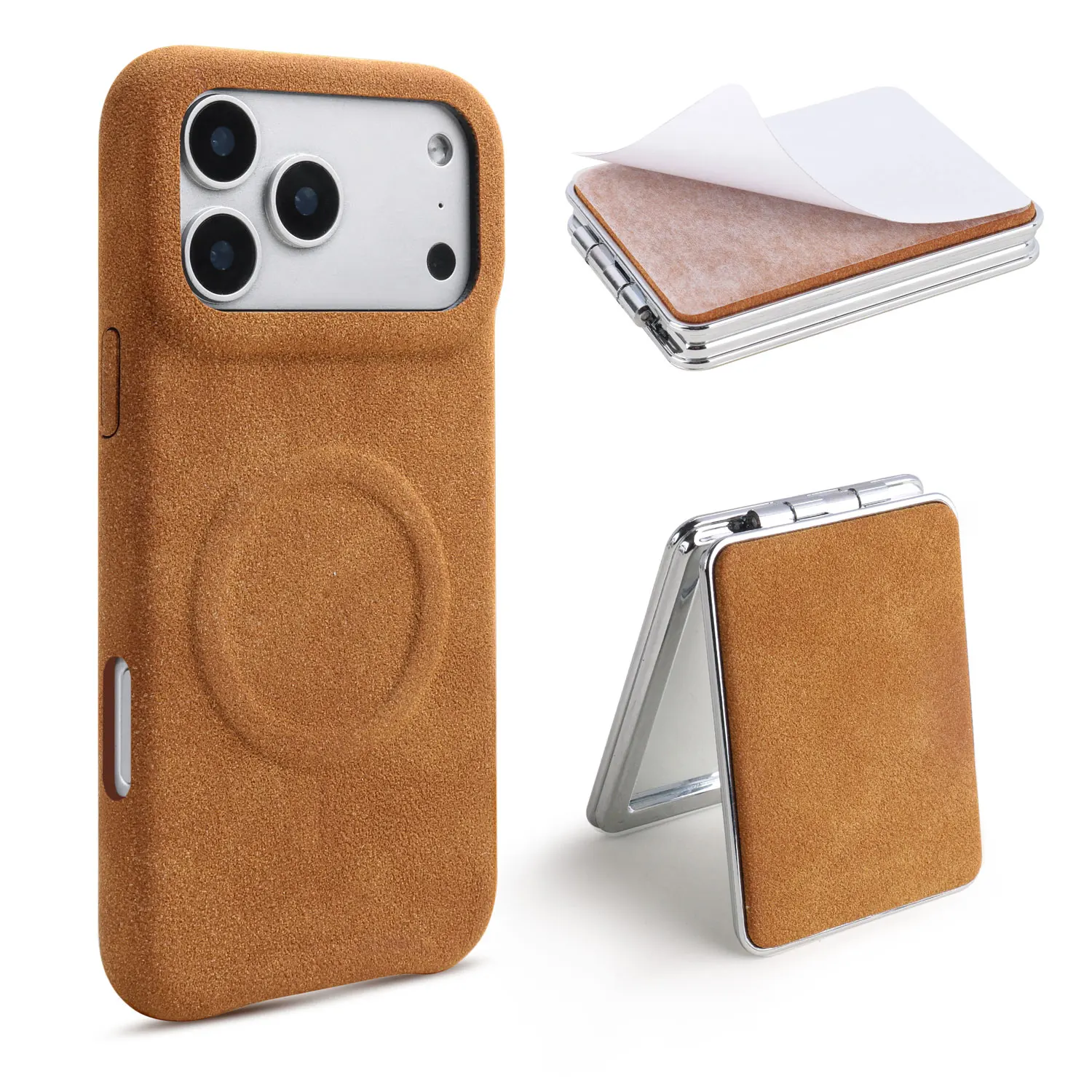 Premium Retro Gelbe Hautfreundliche PU-Leder Handyhülle mit Spiegel für iPhone 17 Pro Max 16 15 14 Stoßfestes Halbumhüllendes Design