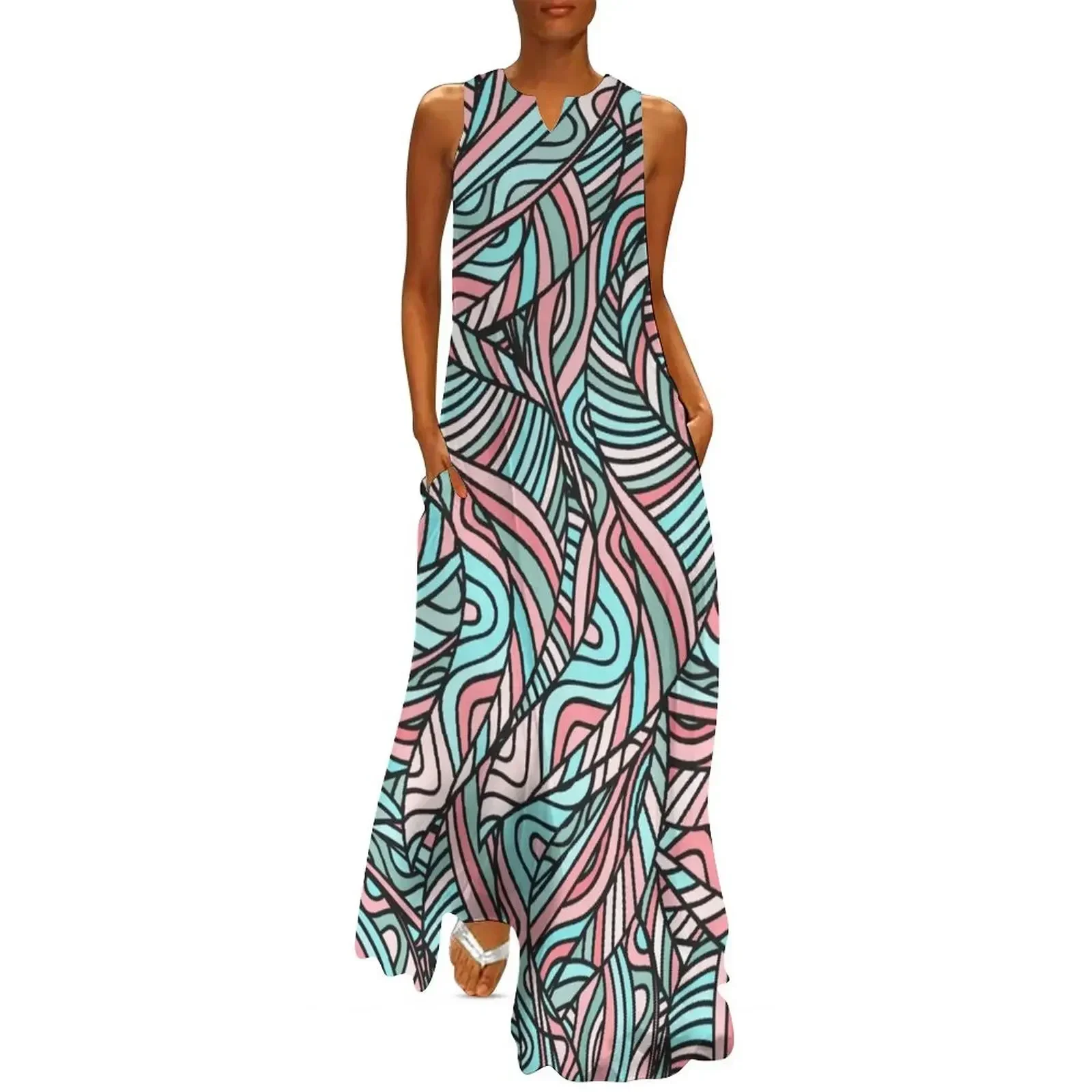 

Vintage Colorful Baby Pink and Blue Line Dress Long Dress sexy dress for women birthday Aesthetic clothing