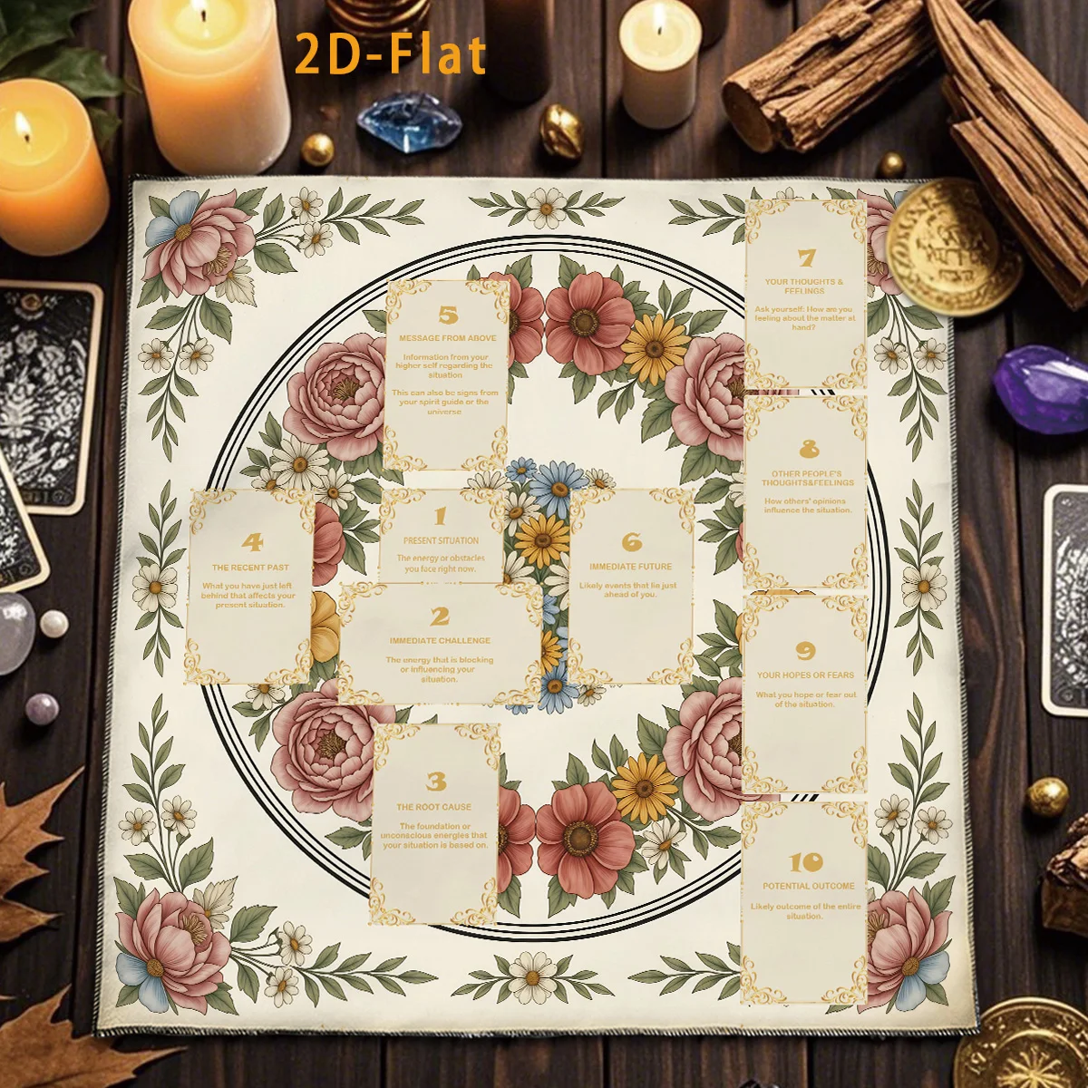 Celtic Cross Tarot Cloth Vibrant Flower Tarot Card Tablecloth Gentle Young Girl Style Altar Cloth Witchy Gifts Decor Home Decor