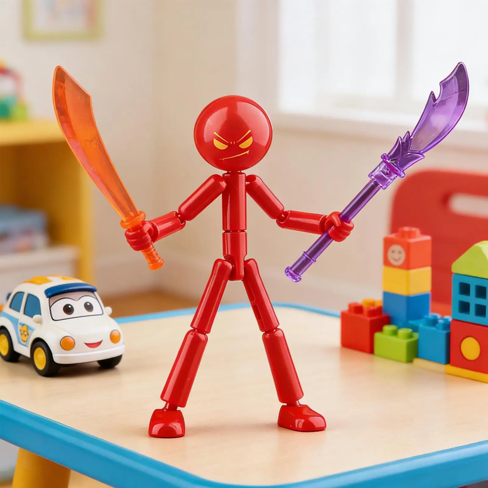 Articulated Action Figure with Weapons and Movable Limbs Multi Jointed DIY Poseable StickMan Figure Kit Assembly Toys