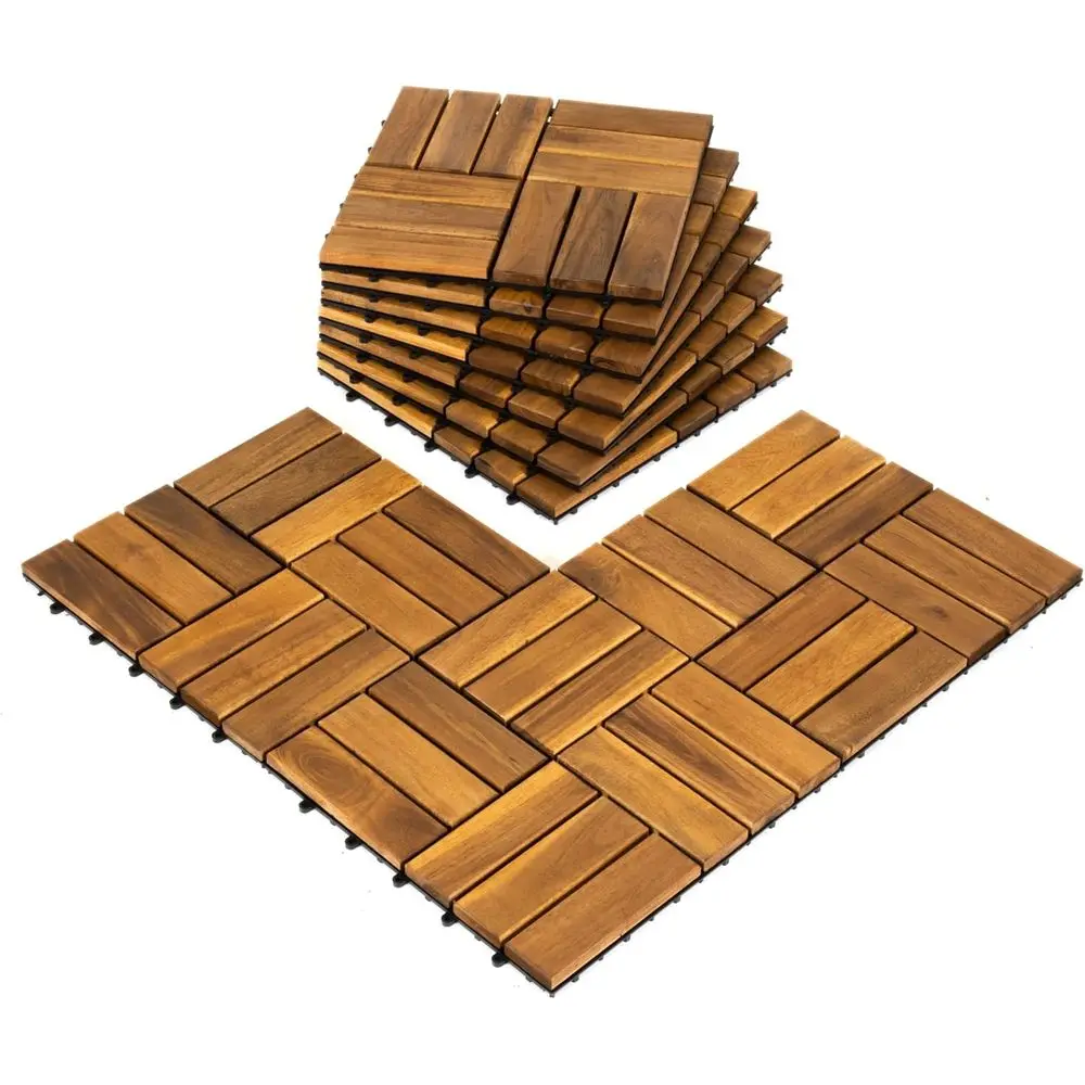 

Набор из 10 штук: модульная плитка из акации 12x12 дюймов для использования внутри и снаружи помещений – подходит для патио, сада, балкона и зоны у бассейна