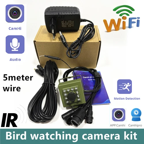 Imagen 1 del producto Cámara de observación de aves inalámbrica Wifi salvaje Nido de Pájaro caja verde Kit 5M cable visión nocturna 5MP 2MP P2P Audio Mini IPC en la jaula de pájaros