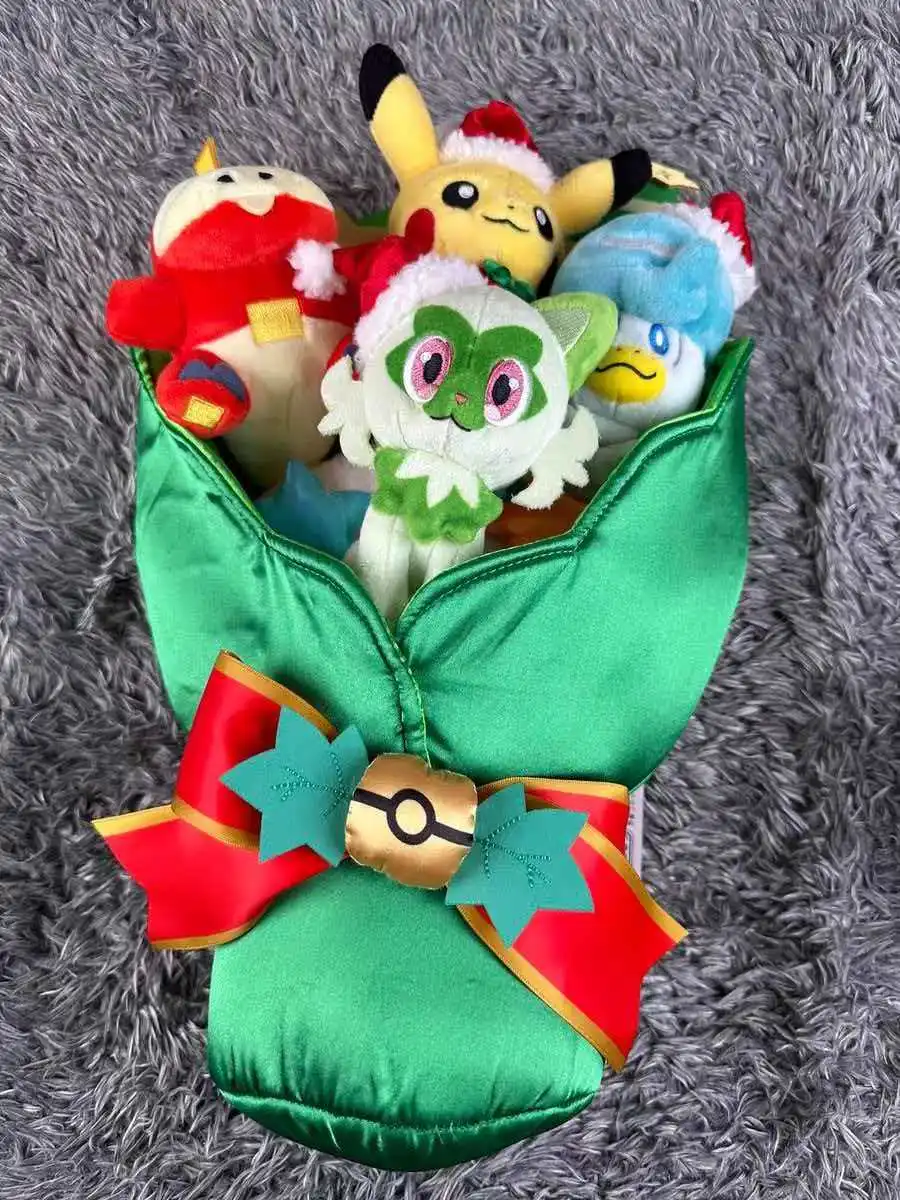 

New Original Genuine Japanese Pokémon Pikachu Christmas Flower Bouquet Plush Toy - Authentic Pocket Monsters Stuffed Doll Gift