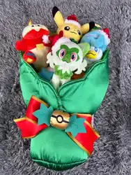 New Original Genuine Japanese Pokémon Pikachu Christmas Flower Bouquet Plush Toy - Authentic Pocket Monsters Stuffed Doll Gift