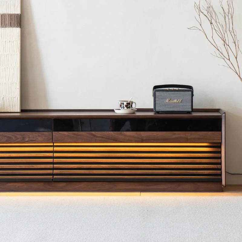 خزانة تلفزيون من خشب الجوز الأسود الشمالي والخشب الصلب وغرفة النوم وغرفة المعيشة وشقة صغيرة