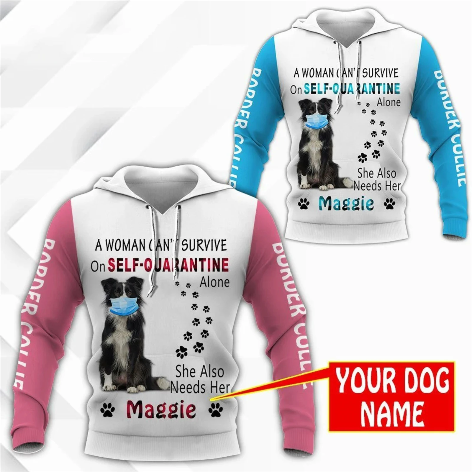 HX Animal Hoodie Customize Your Dog Name Border Collie 3D Printed Hoodies Casual Pocket Long Sleeve Streetwear Men Clothing