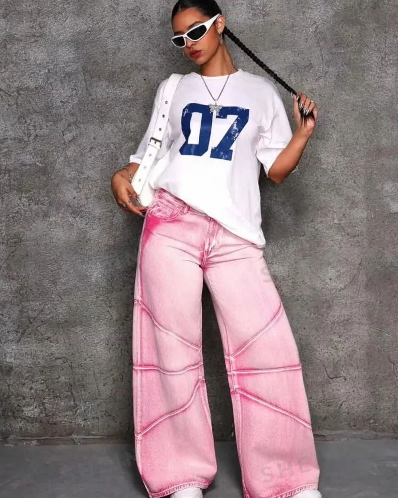 Y2K American Fashionable Retro Jeans Autumn Teen Girls High Waisted Street Dopamine Dressing Up Straight Wide Leg Casual Pants