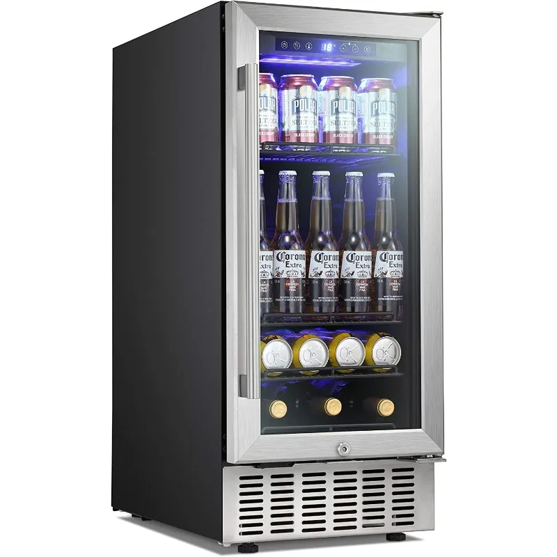 Antarctic Star 15 Inch Beverage Refrigerator Under Counter Built-in Wine Cooler Mini Fridge Clear Glass Door Digital Memory