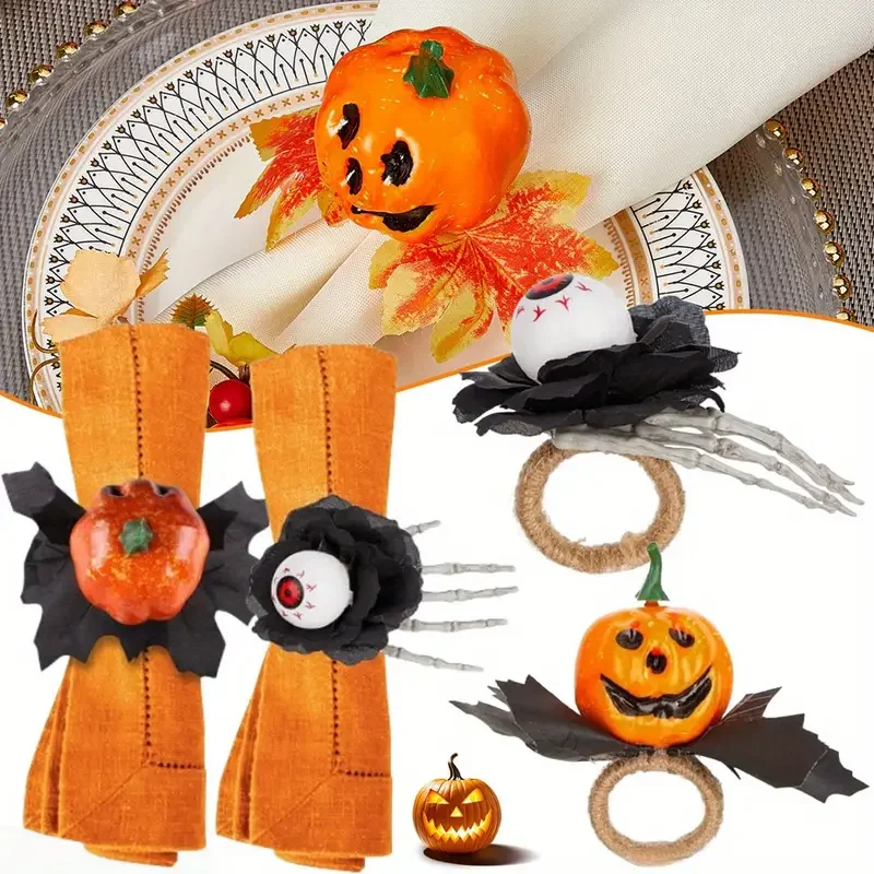 

2026 Halloween Pumpkin Head Eyeball Napkin Ring Spooky Decoration for Table Setting New Design for Hotel Dining