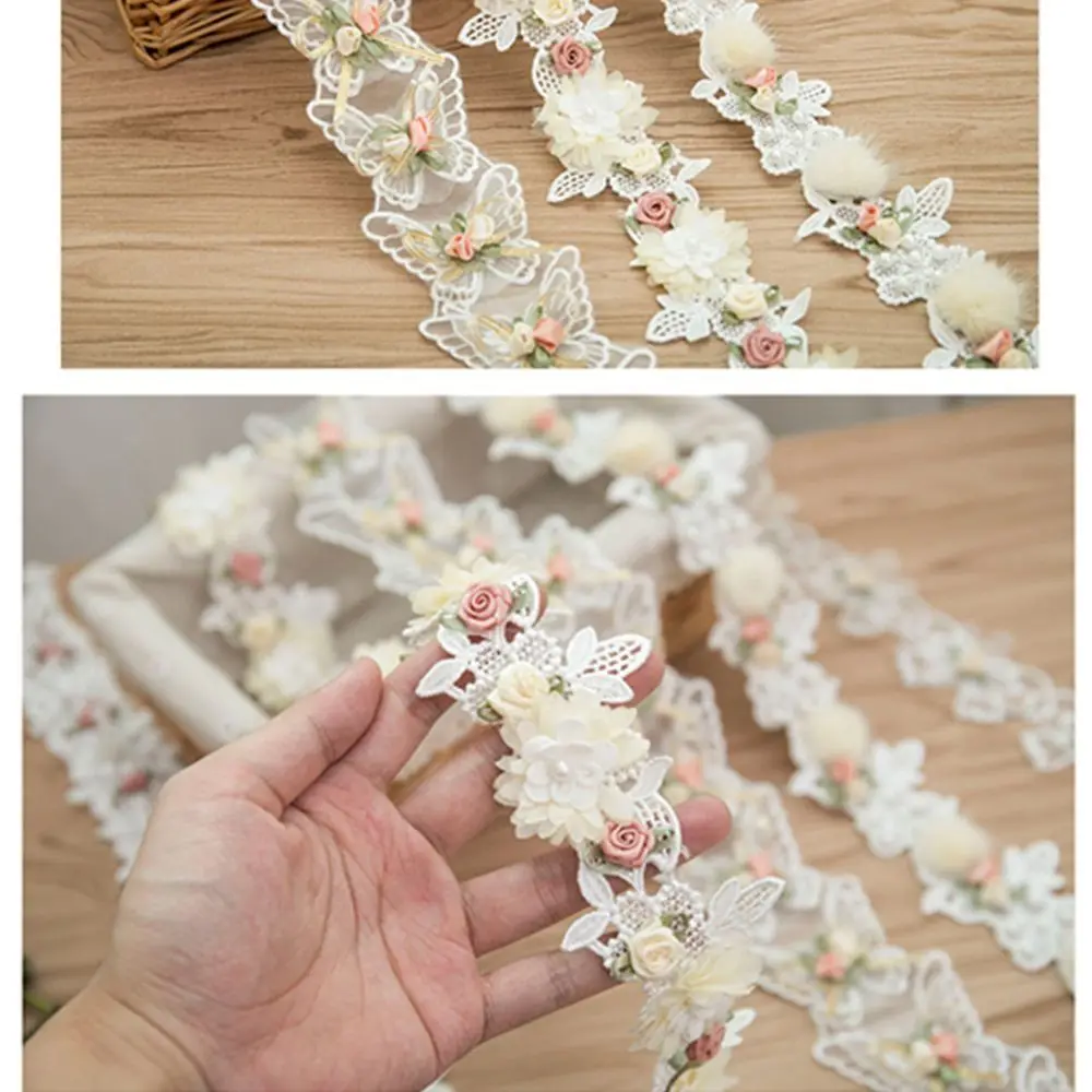 3D Flower Flower Embroidered Lace Decorative Trim Lace Material Wedding Dress Lace Applique Design Decorative Fabric Trim