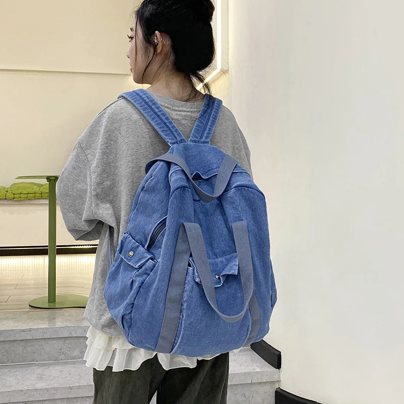 

Versatile Retro Large Capacity Denim Backpack for Women Shoulder Bags Casual Class Bags for Girl Travel Backpack for Men Mochila