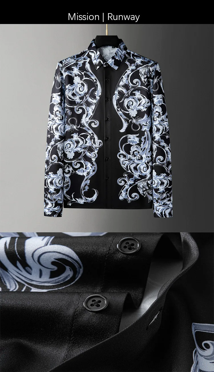 Fashion Men Shirt Long Sleeve Summer Floral Design Anti Wrinkle Comfortable